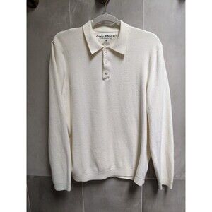 Eddie Bauer Polo Sweater Men's Sz M Collared Pullover Knit Prep Coastal Cream